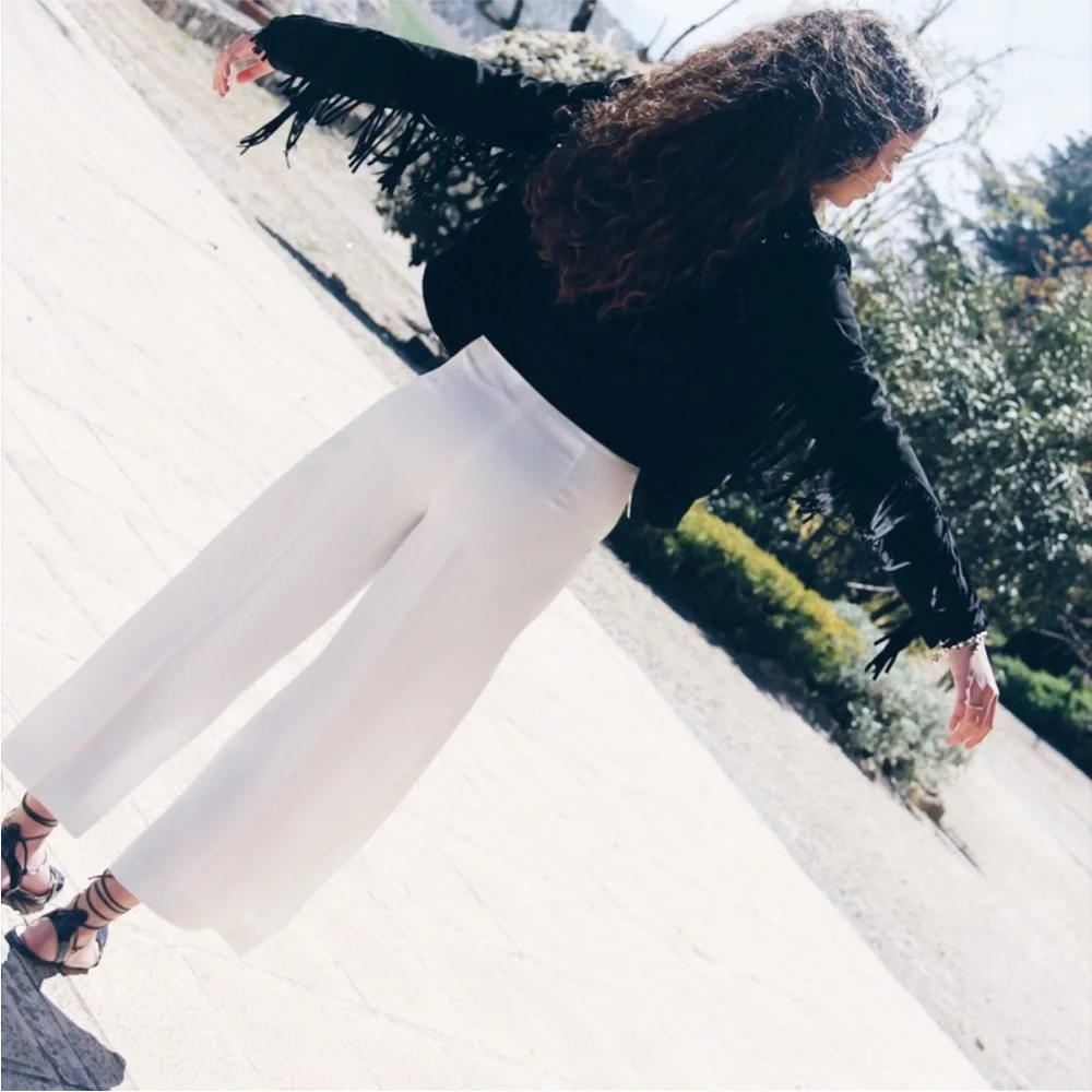 ZARA White High Waisted Wide Leg Culottes Pant - Picture 5 of 8